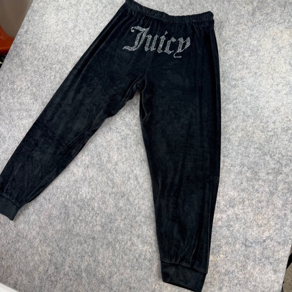 Juicy Couture Sleepwear Joggers Black Velour Bling Sz L - Picture 4 of 9